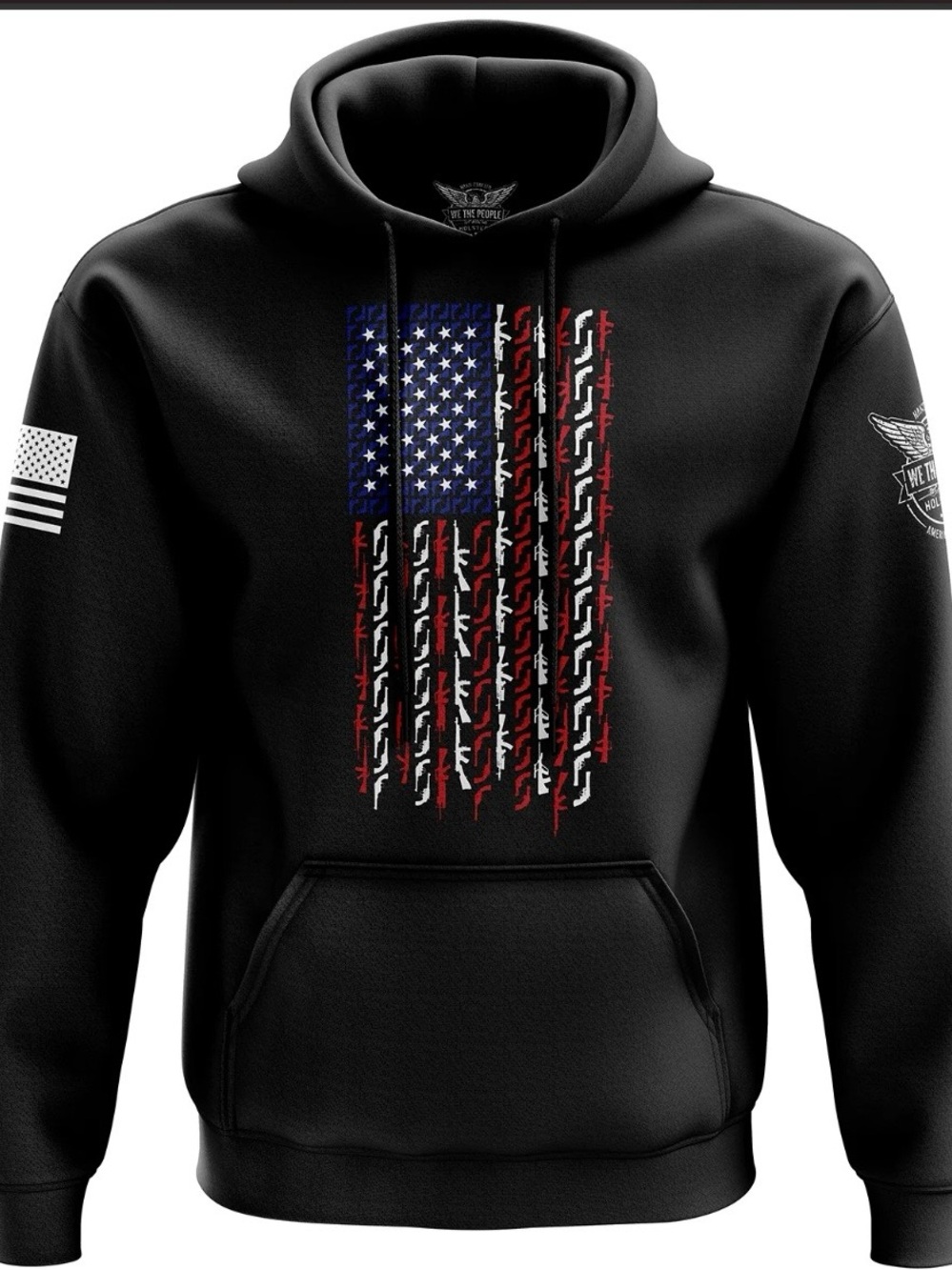 We The People Black Men's Pullover Hoodie -American Flag Graphic